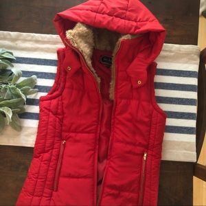 Red Puffer Faux Fur Vest
